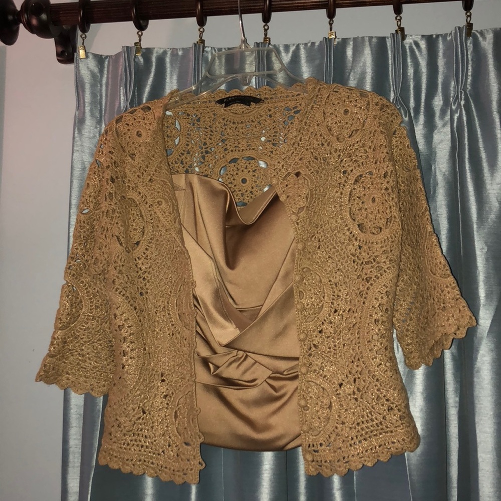 Boho BCBG Antique Gold crochet sweater cardigan. S